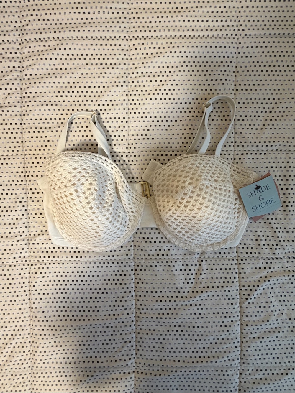 Shade & Shore Cream Crochet Underwire Bikini Top with Adjustable Straps